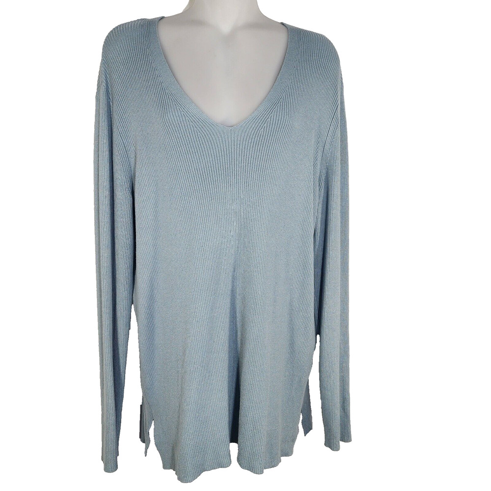 Coldwater Creek Sweater Women's Medium Blue V Neck Long Sleeves Ribbed Knit